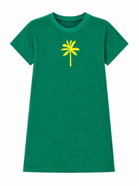Badstof Dress Palm Neon Yellow Velvet | NOTE: Levertijd 5-7 werkdagen