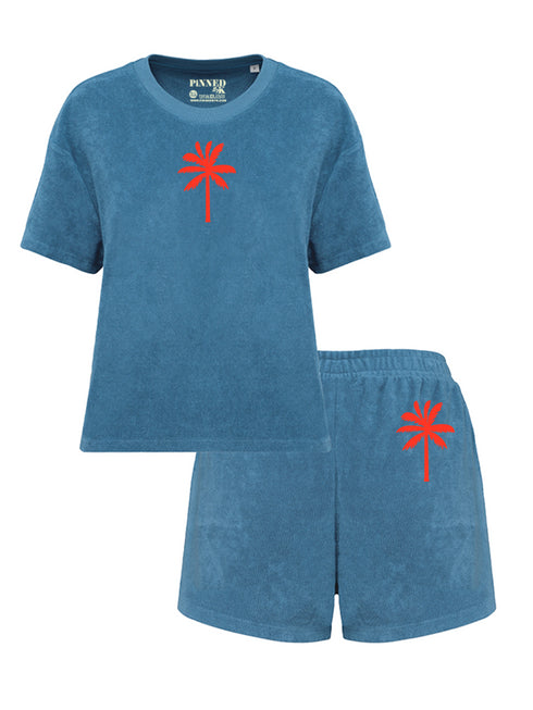 Frottee Palme Neon Orange Samt Set