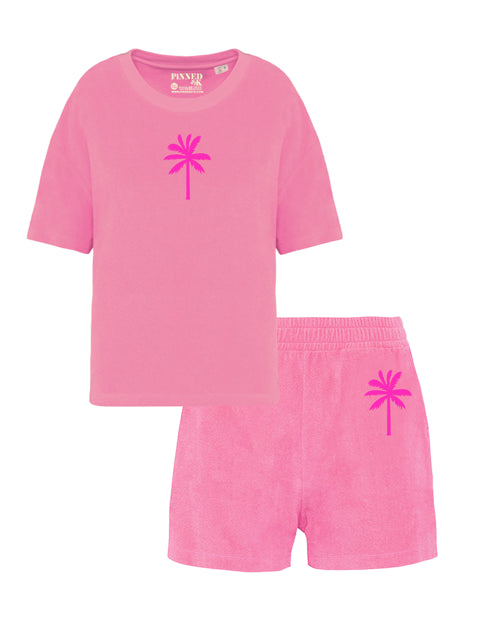 Set Badstof Palmtree Neon Pink Velvet  | NOTE: Levertijd 5-7 werkdagen