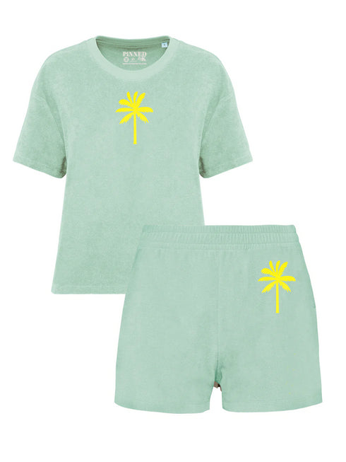 Set Frottee Palme Neon Gelb Samt