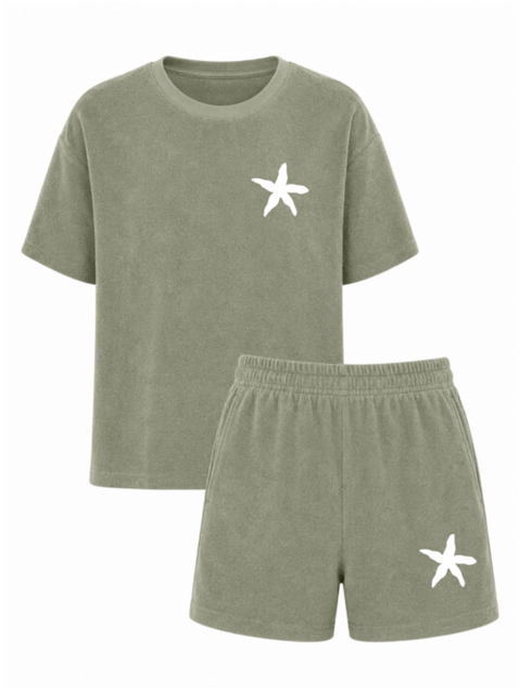 Set Badstof Starfish White Velvet Sage Green