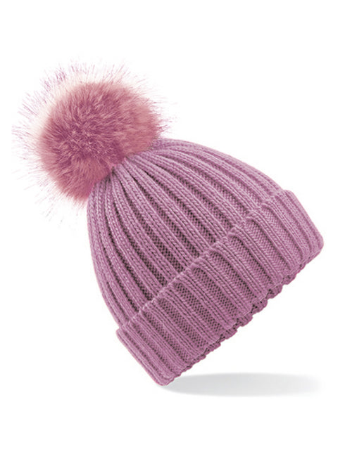 Beanie aus dickem Strick und Kunstfell