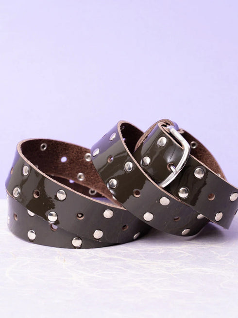 Belt Leather Laque Silver Studs