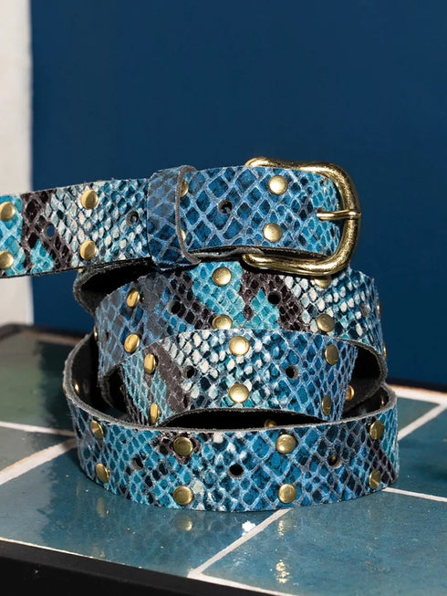 Belt Leather Long Snake Gold Studs