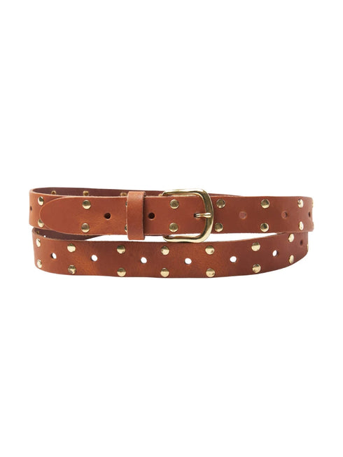 Belt Leather Long Gold Studs