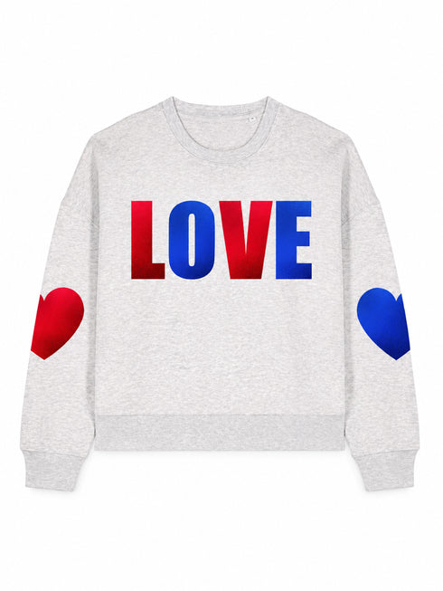 Boxy Sweater Love Metallic Blue Red