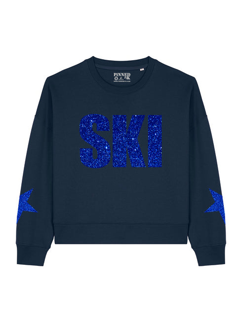 Boxy Sweater Ski Dark Blue Glitter