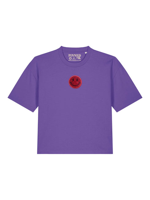 Boxy T-shirt 3D Smiley Red Glitter - Purple