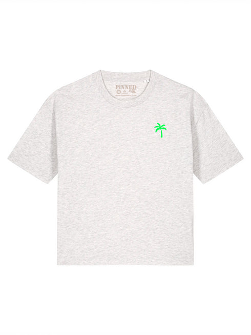 Boxy T-Shirt Palm Tree Mini Neongrün Samt Brust