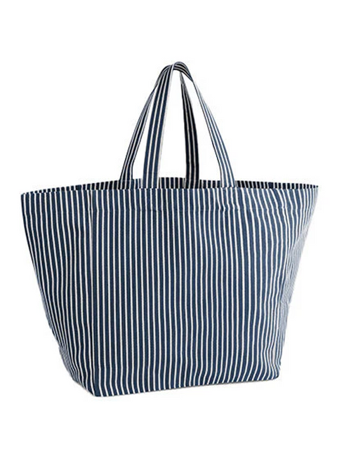Canvas Oversized Beach Bag stripe Blue
