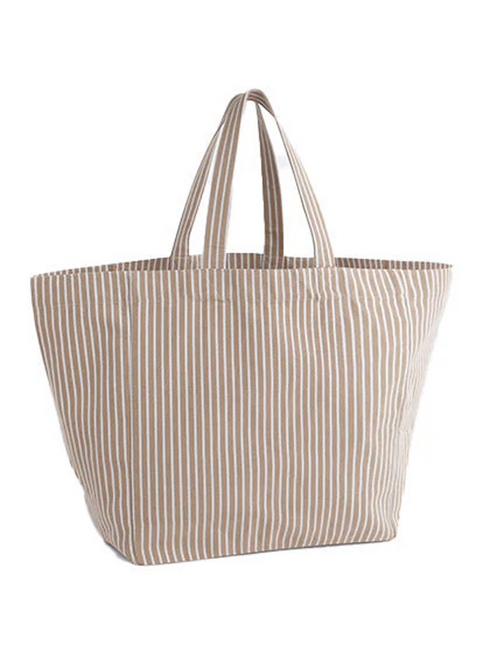 Canvas Oversized Beach Bag stripe Nude