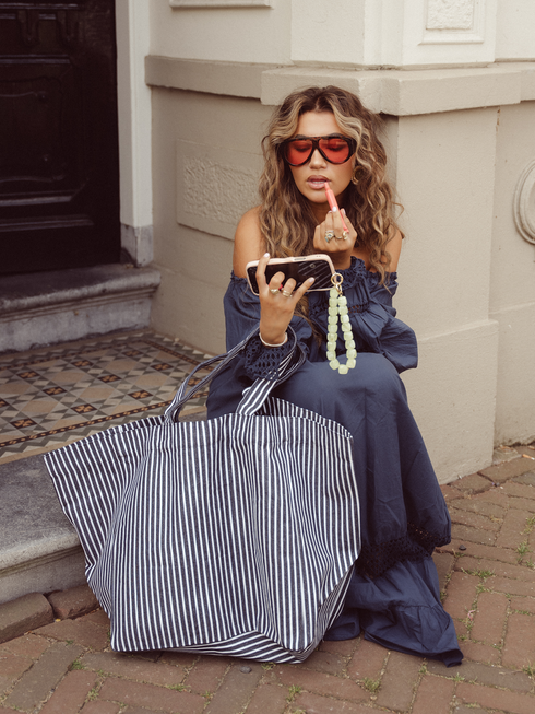 Canvas Oversized Beach Bag stripe Blue