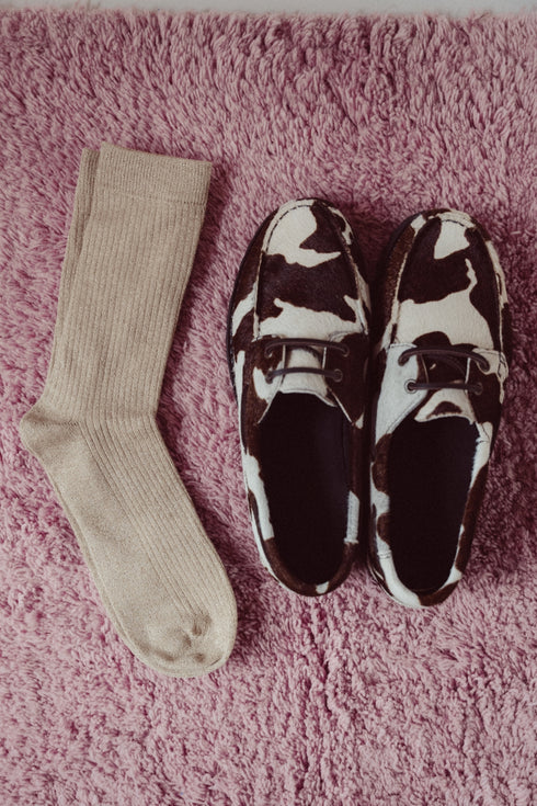 Socks Long Stripes Glitter - Nude