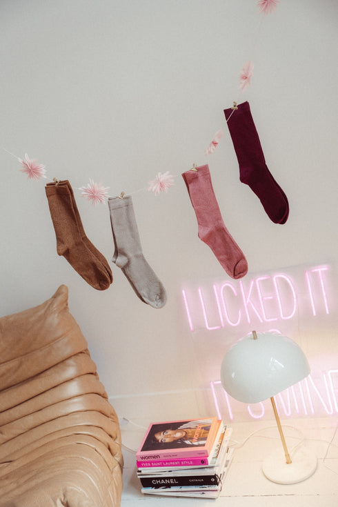 Socks Long Stripes Glitter - Peach