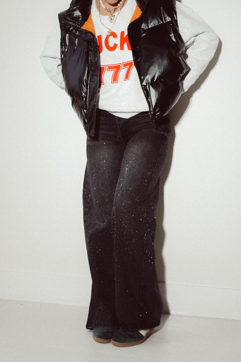 Jeans Wide Leg Glitter - Black
