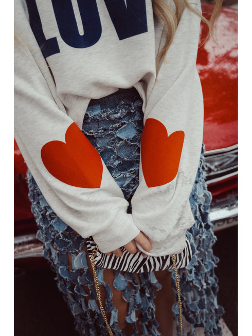 Boxy Sweater Love Metallic Blue Red