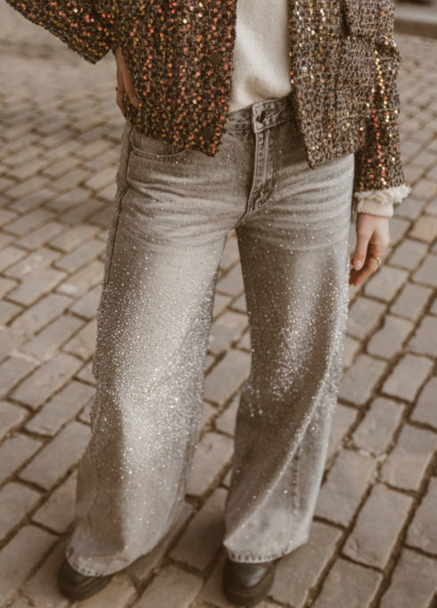 Jeans Wide Leg Glitter - Light Grey