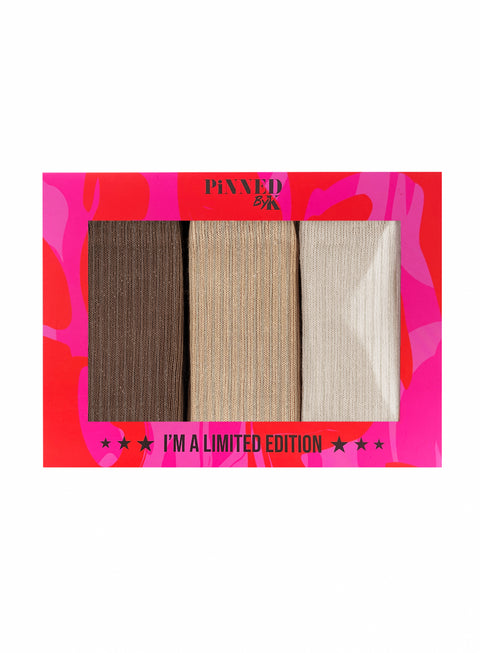 Gift Package Socks Brown Stripes Glitter