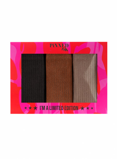 Gift Package Socks Dark Brown Stripes Glitter