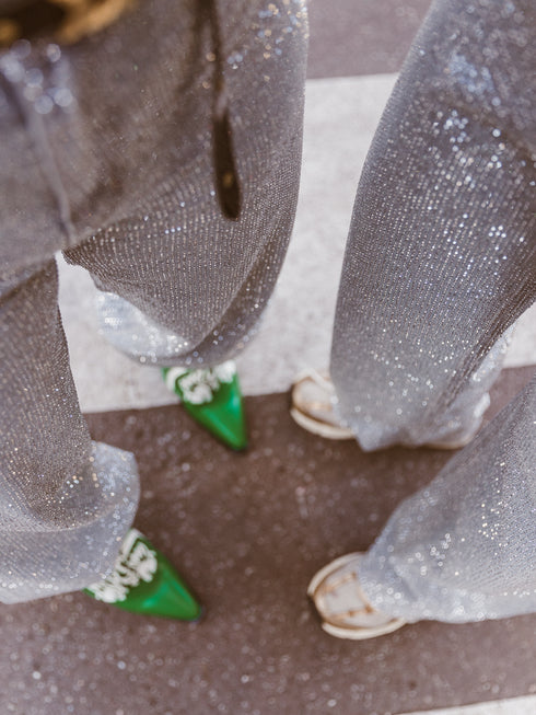 Jeans mit weitem Bein und Glitzer - Hellblau