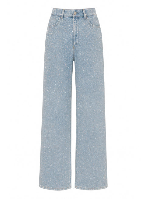 Jeans mit weitem Bein und Glitzer - Hellblau