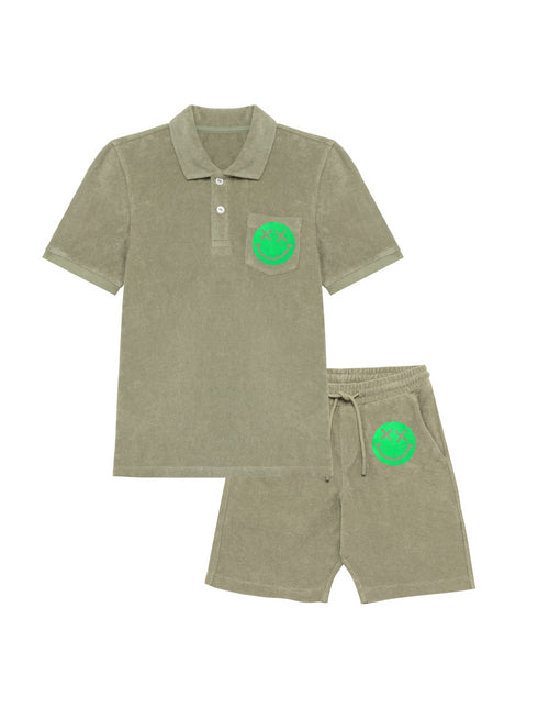 Jungen Frottee Set Smiley Neon Grün Samt | HINWEIS: Lieferzeit 5-7 Werktage