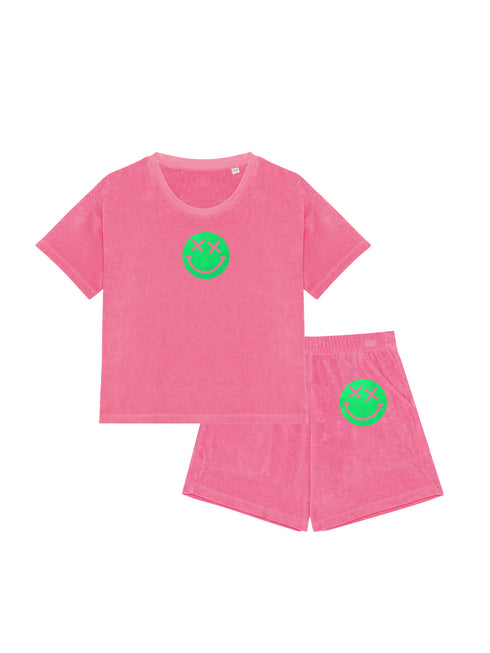 Mädchen Frottee Set Smiley Neon Grün Samt | HINWEIS: Lieferzeit 5-7 Werktage