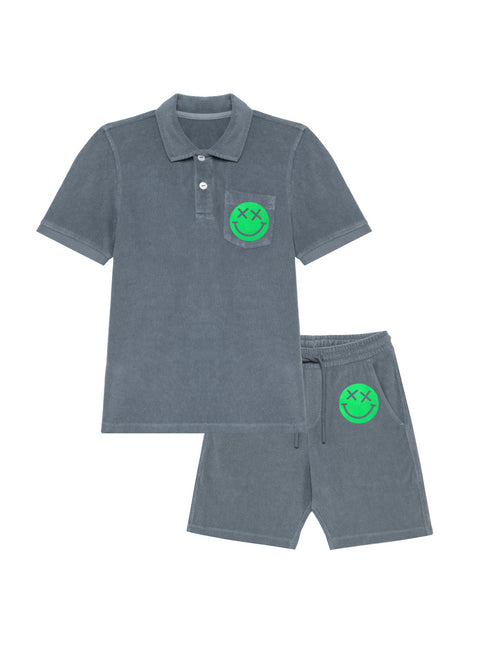 Jungen Frottee Set Smiley Neon Grün Samt | HINWEIS: Lieferzeit 5-7 Werktage