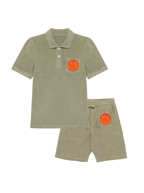 Jungen Frottee Set Smiley Neon Orange Samt | HINWEIS: Lieferzeit 5-7 Werktage