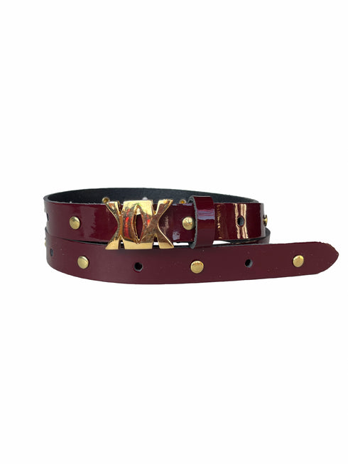 Belt Leather Laque Shine PBK Gold Studs