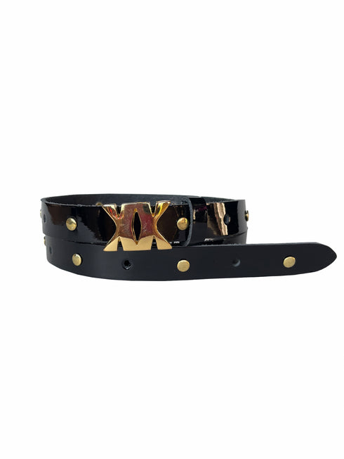 Leather Belt Shine Gold PBK Laque Gold Studs