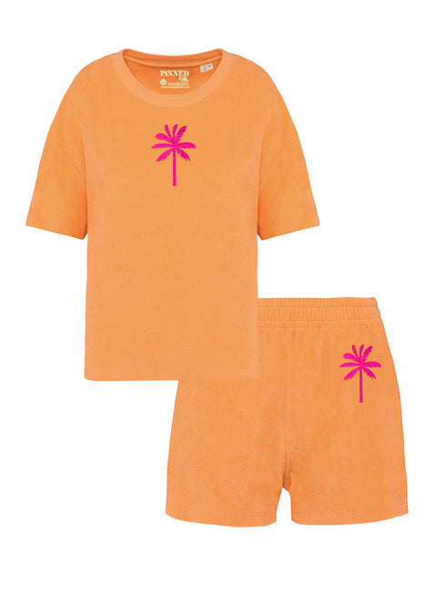 Set Badstof Palmtree Neon Pink Velvet | NOTE: Levertijd 5-7 werkdagen