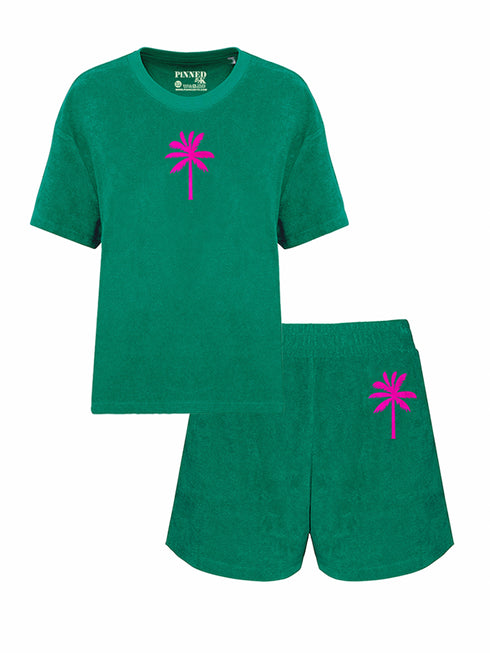 Set Badstof Palmtree Neon Pink Velvet | NOTE: Levertijd 5-7 werkdagen