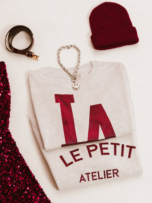 Boxy Sweater Los Angeles Bordeaux Glitzer