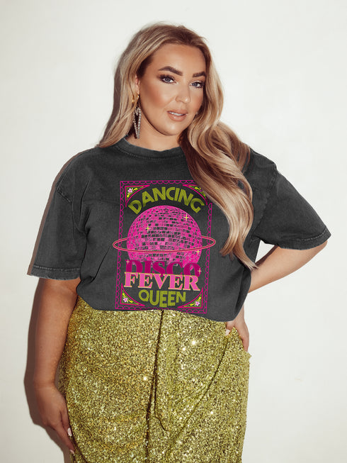 Washed T-shirt Curve Disco Fever Dark Grey