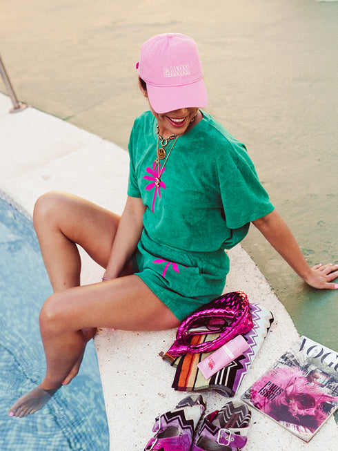 Set Badstof Palmtree Neon Pink Velvet | NOTE: Levertijd 5-7 werkdagen