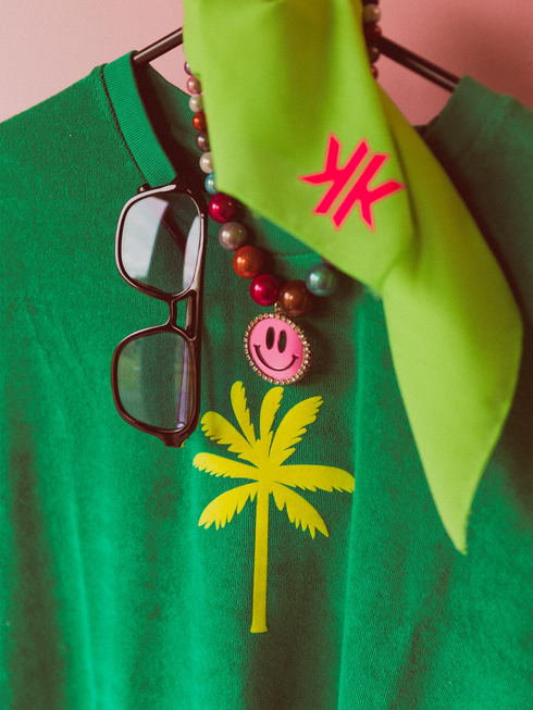 Badstof Dress Palm Neon Yellow Velvet | NOTE: Levertijd 5-7 werkdagen