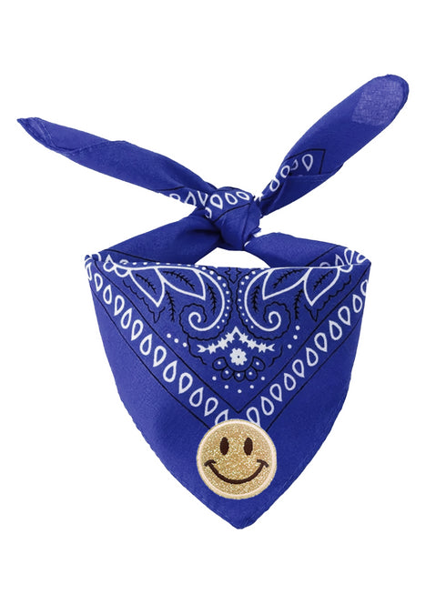 Scarf 3D Smiley Gold Glitter- Cobalt