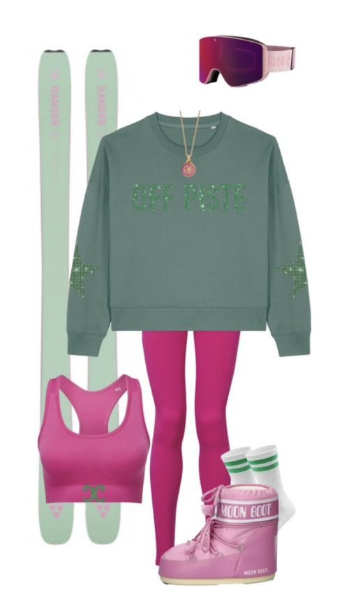 Boxy Sweater Off Piste Jade Green Glitter