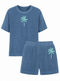 Set Badstof Palmtree blue Velvet Light Blue