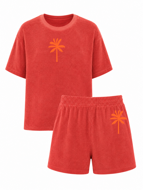 Set Badstof Palmtree Neon Orange Velvet | NOTE: Levertijd 5-7 werkdagen