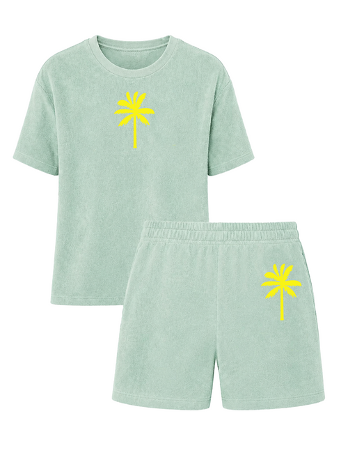 Set Frottee Palme Neon Gelb Samt
