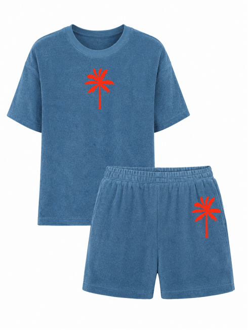 Set Badstof Palm Tree Red Velvet | NOTE: Levertijd 5-7 werkdagen
