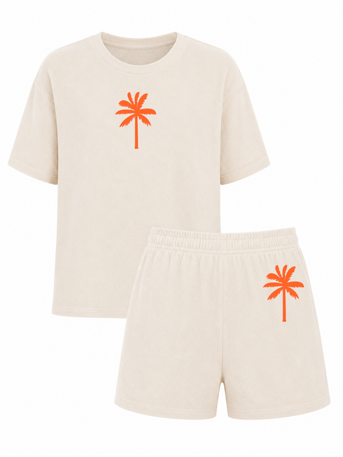 Set Badstof Palmtree Neon Orange Velvet | NOTE: Levertijd 5-7 werkdagen