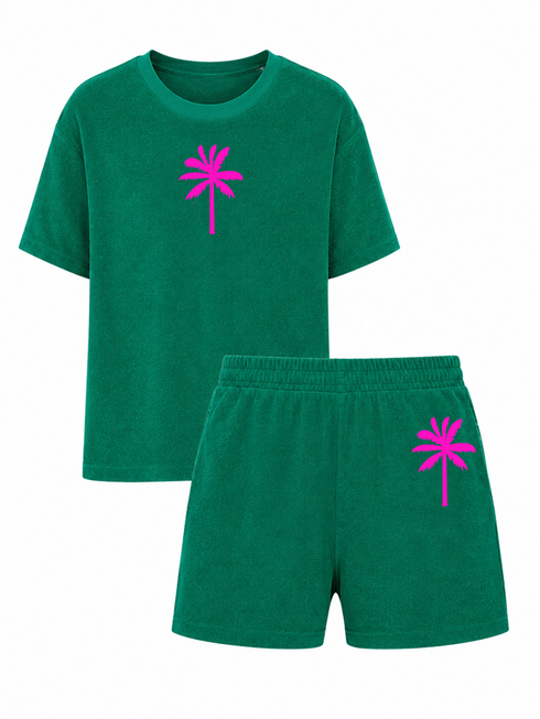 Palmtree Neon Pink Samt-Frottee-Set | HINWEIS: Lieferzeit 5-7 Werktage