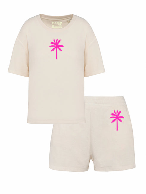 Set Badstof Palmtree Neon Pink Velvet | NOTE: Levertijd 5-7 werkdagen