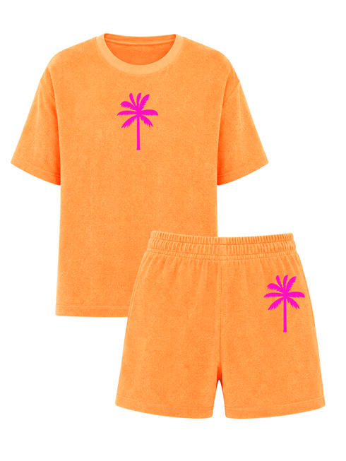 Palmtree Neon Pink Velvet Terry Set | NOTE: Delivery time 5-7 business days