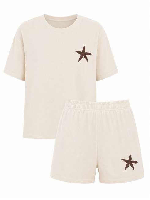 Set Badstof Starfish Brown Velvet Offwhite