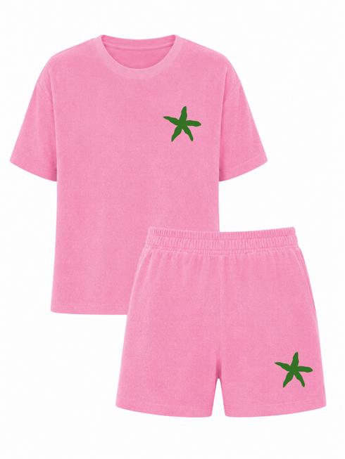 Set Badstof Starfish Green Velvet Pink