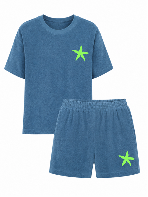 Set Badstof Starfish Neon Green Velvet Blue